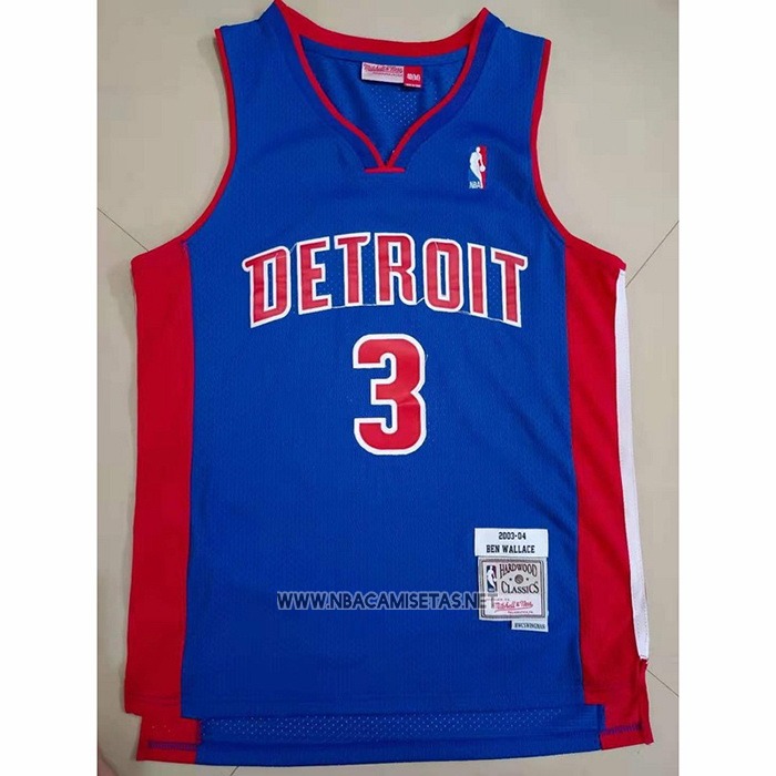 Camiseta Detroit Pistons Ben Wallace NO 3 Mitchell & Ness 2003-04 Azul